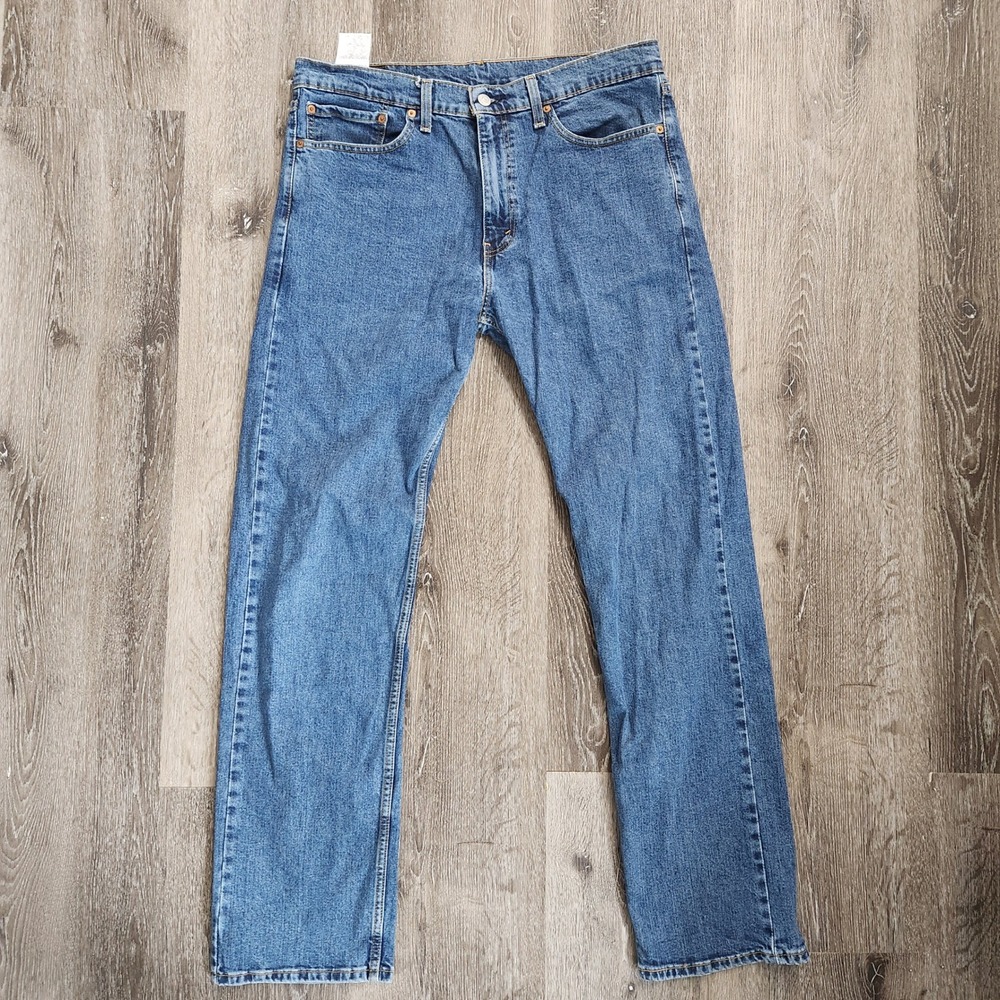 Levis 505 Regular Fit Straight Leg Jeans Mens 36x34 Blue Denim Stretch 505-1625 - Picture 4 of 8